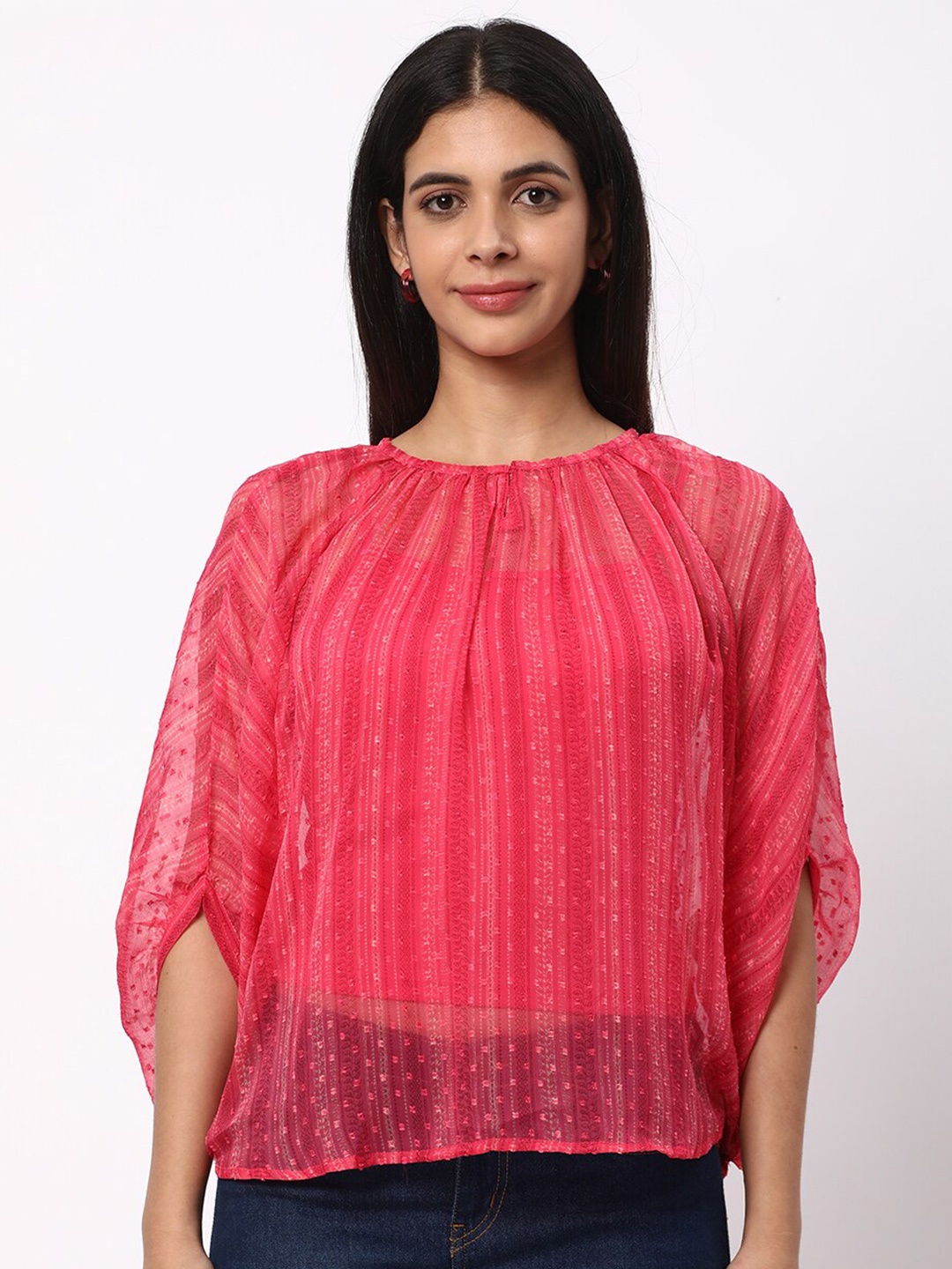 

R&B Self Design Kaftan Top, Fuchsia