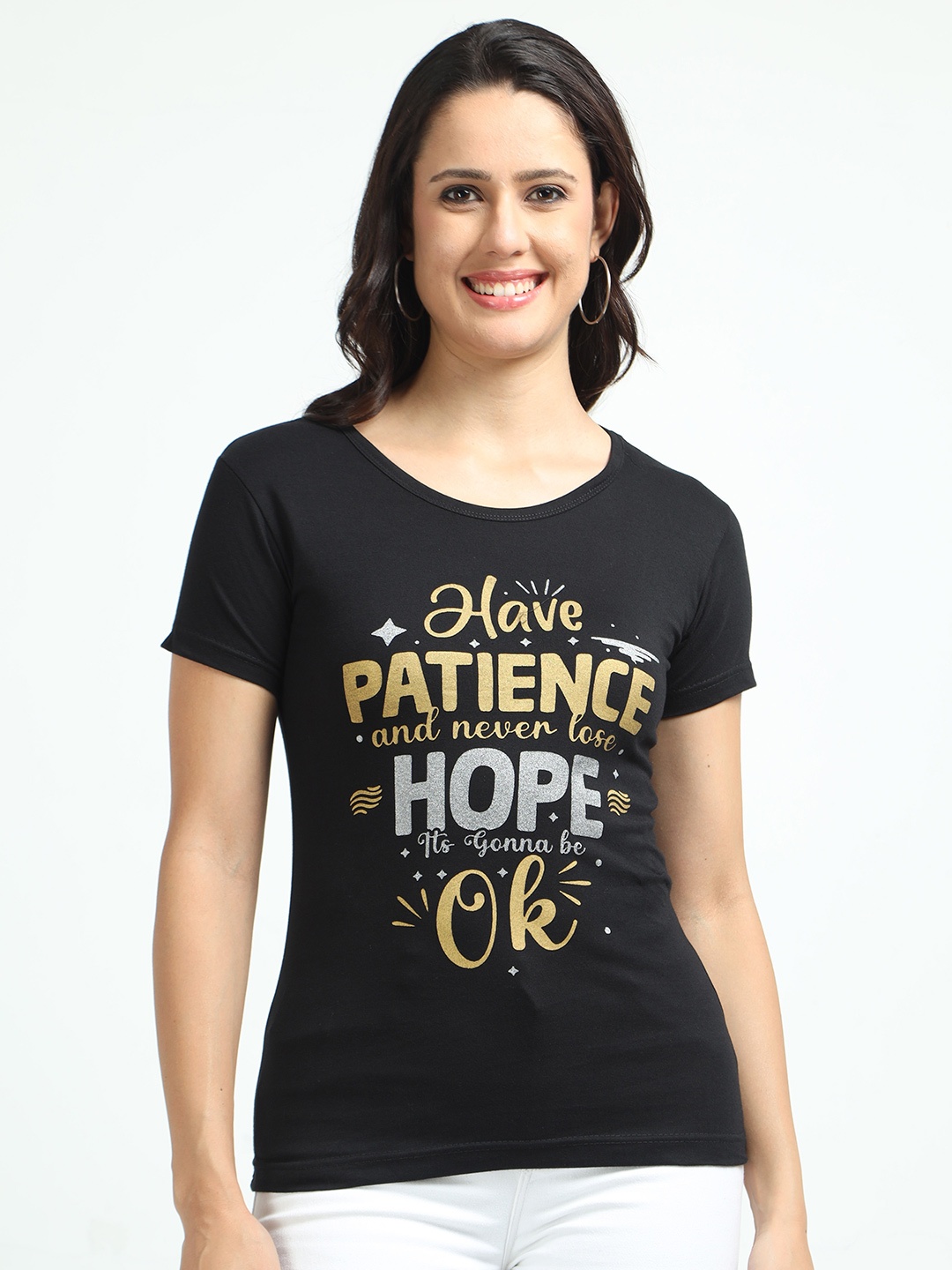 

Fleximaa Typography Printed Pure Cotton T-shirt, Black