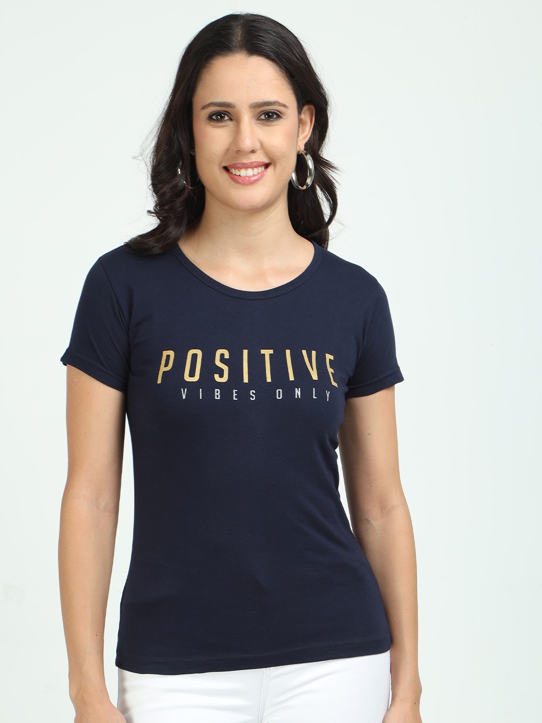 

Fleximaa Typography Printed Pure Cotton T-Shirt, Navy blue