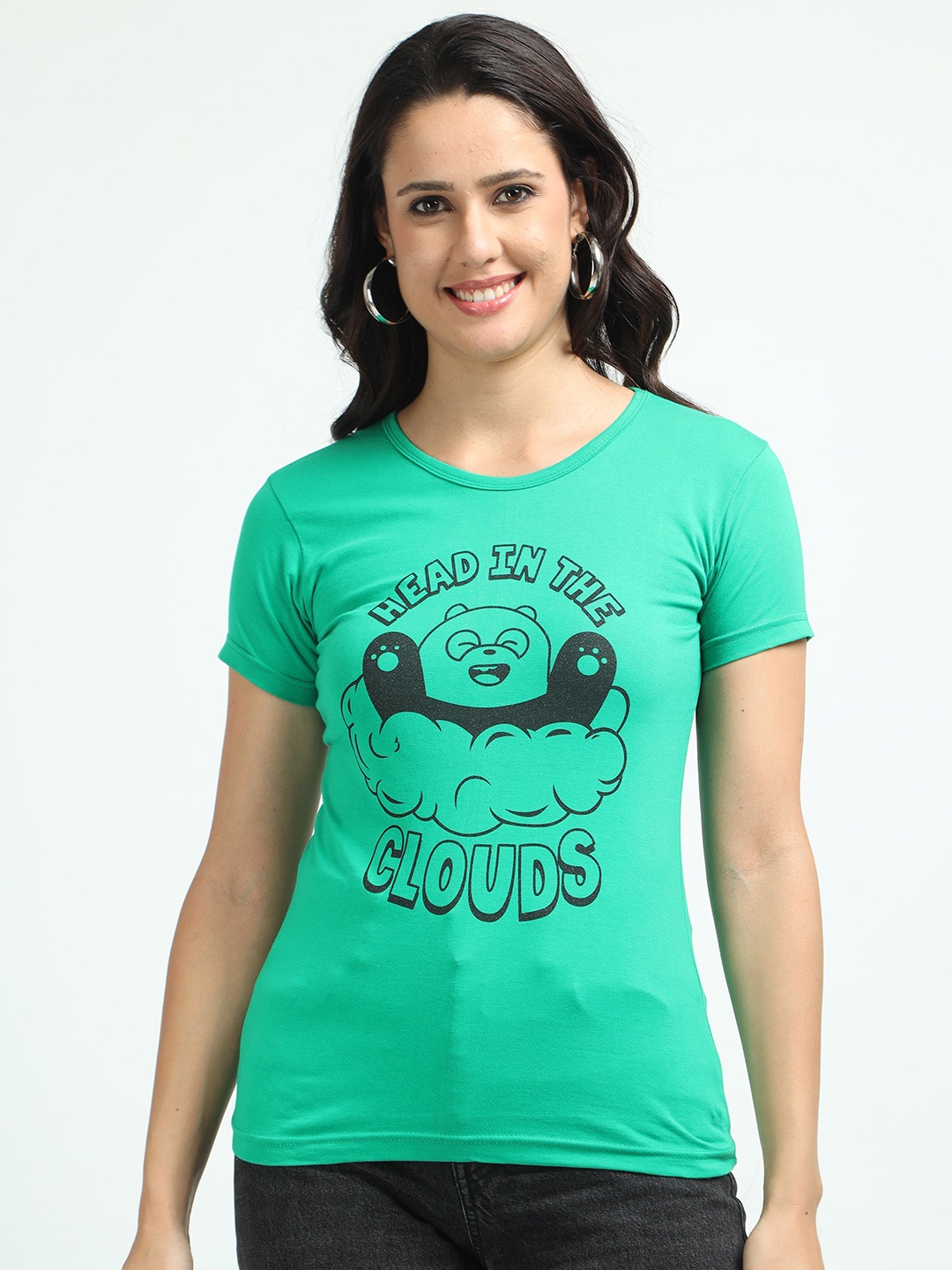 

Fleximaa Typography Printed Pure Cotton T-Shirt, Green