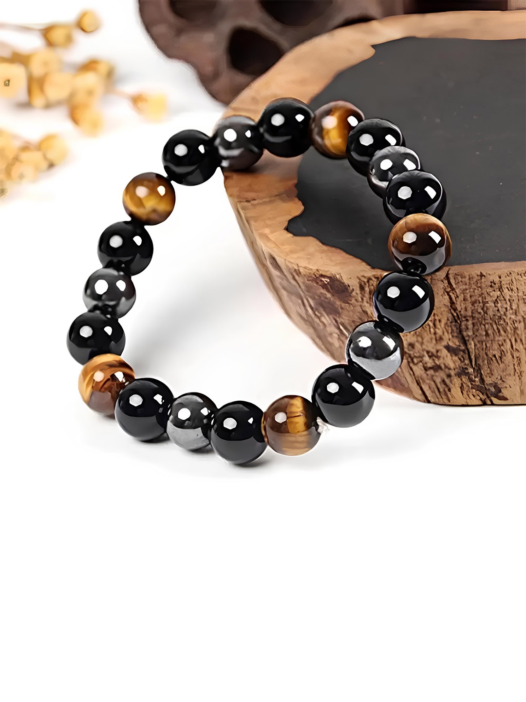 

KARISHMA KREATIONS Men Tiger Eye Obsidian Hematite Elasticated Bracelet, Brown