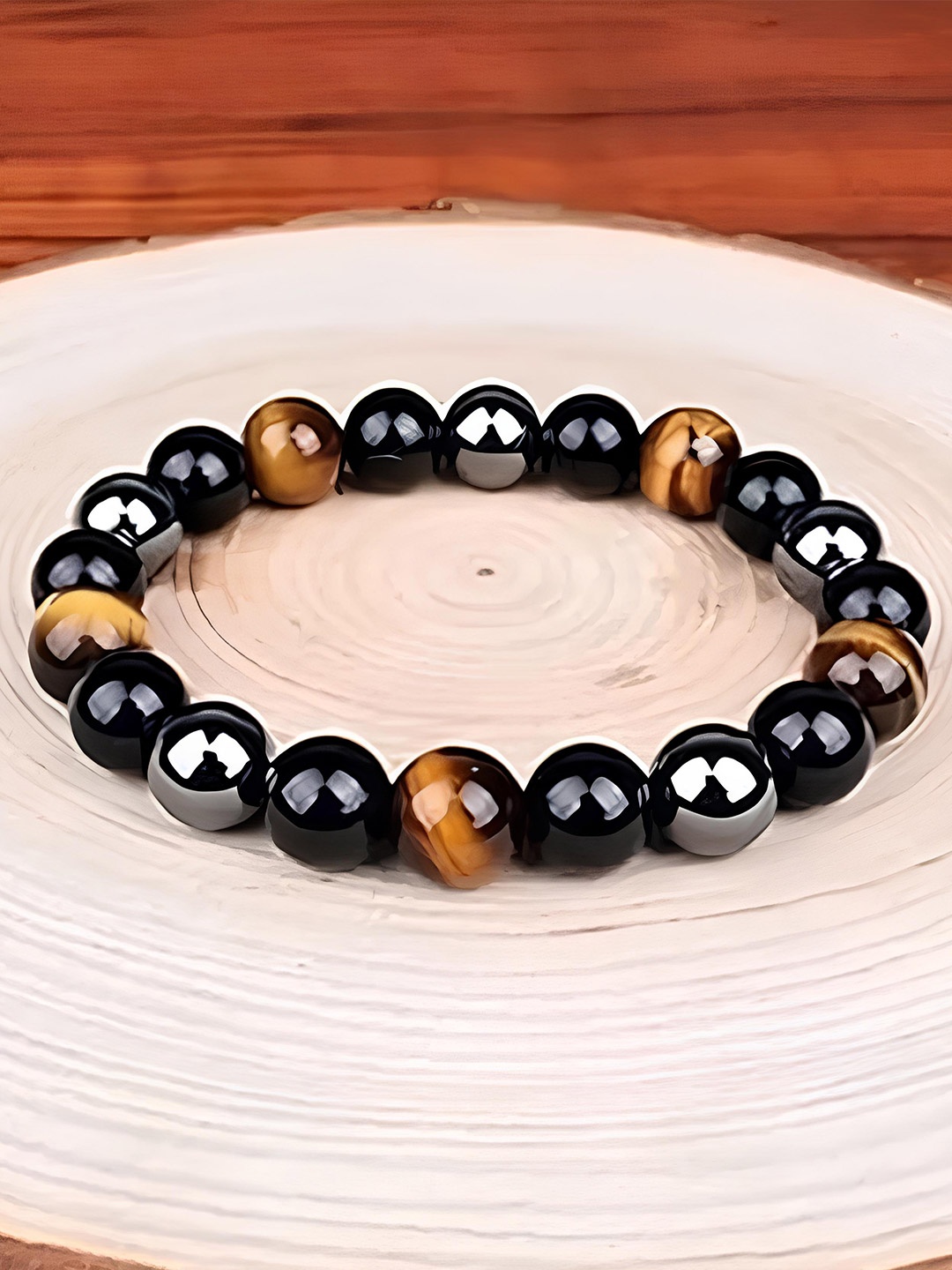 

KARISHMA KREATIONS Men Tiger Eye Obsidian Hematite Elasticated Bracelet, Brown