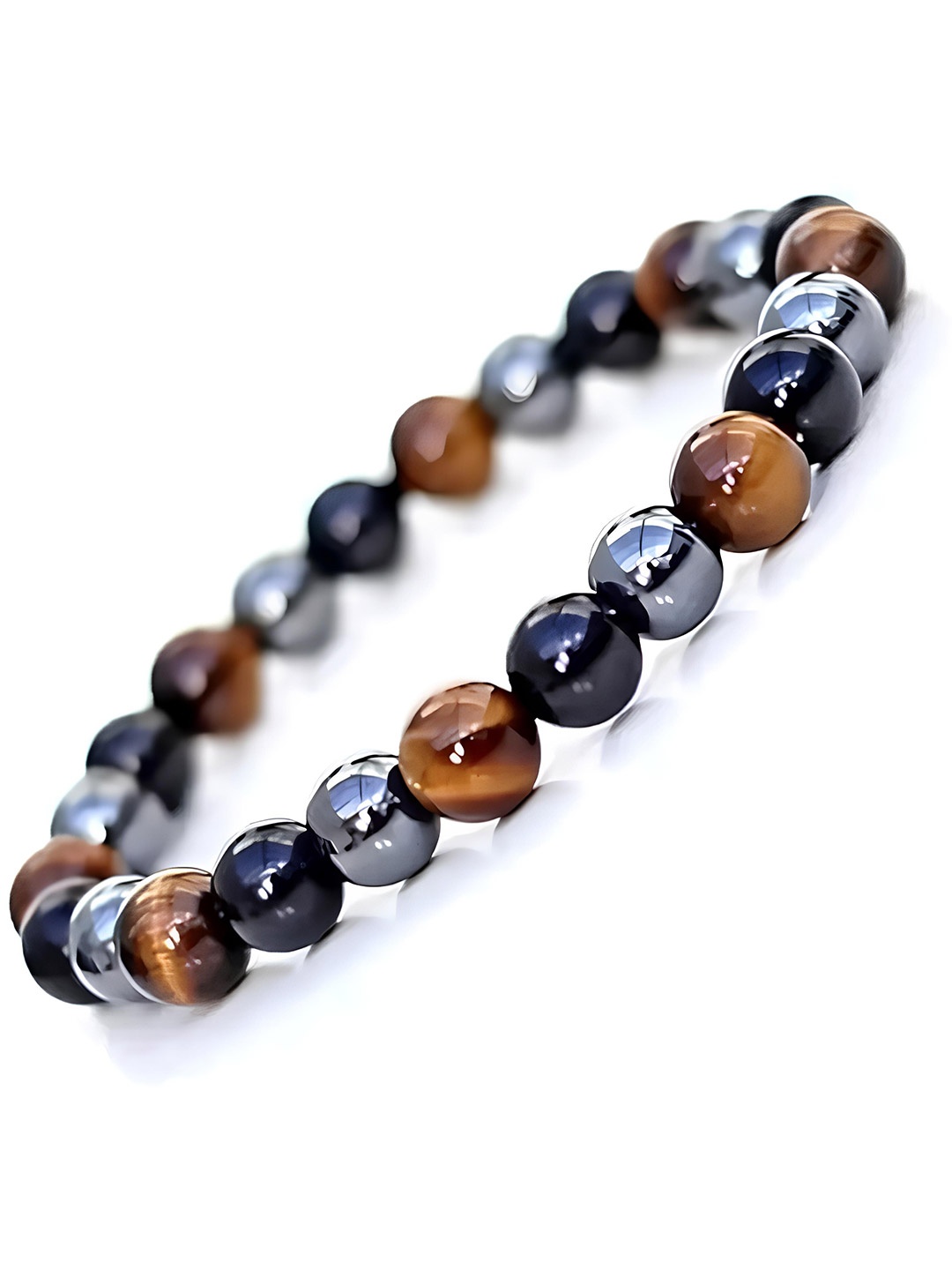 

KARISHMA KREATIONS Men Tiger Eye Obsidian Hematite Elasticated Bracelet, Brown