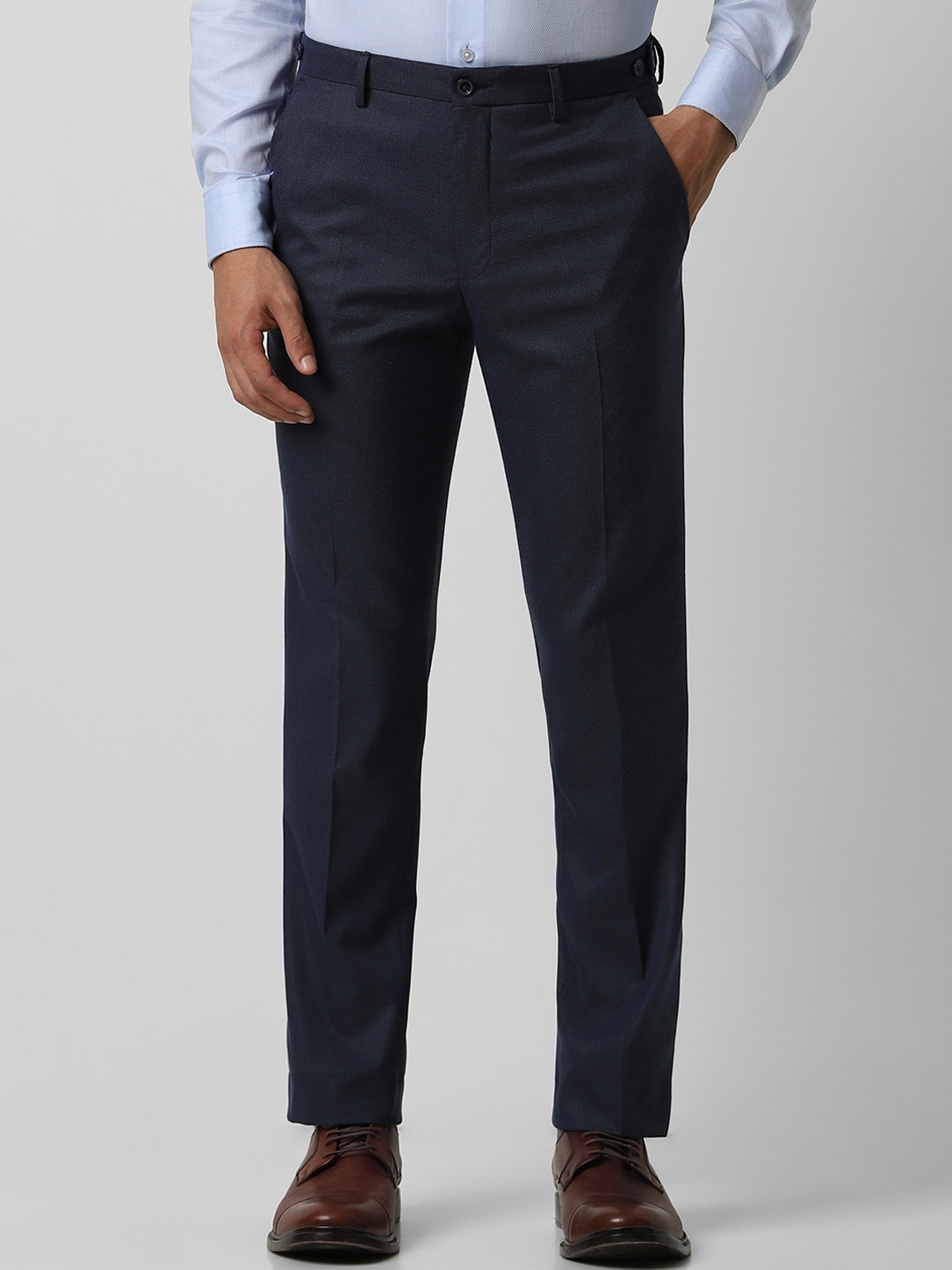 

V Dot Men Skinny Fit Formal Trousers, Navy blue