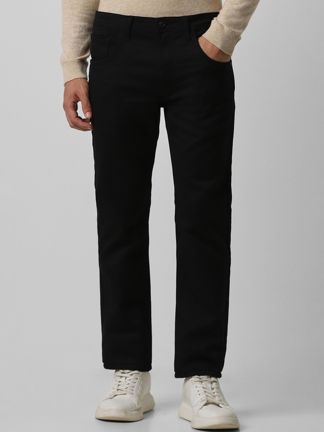 

V Dot Men Mid-Rise Slim Fit Trousers, Black