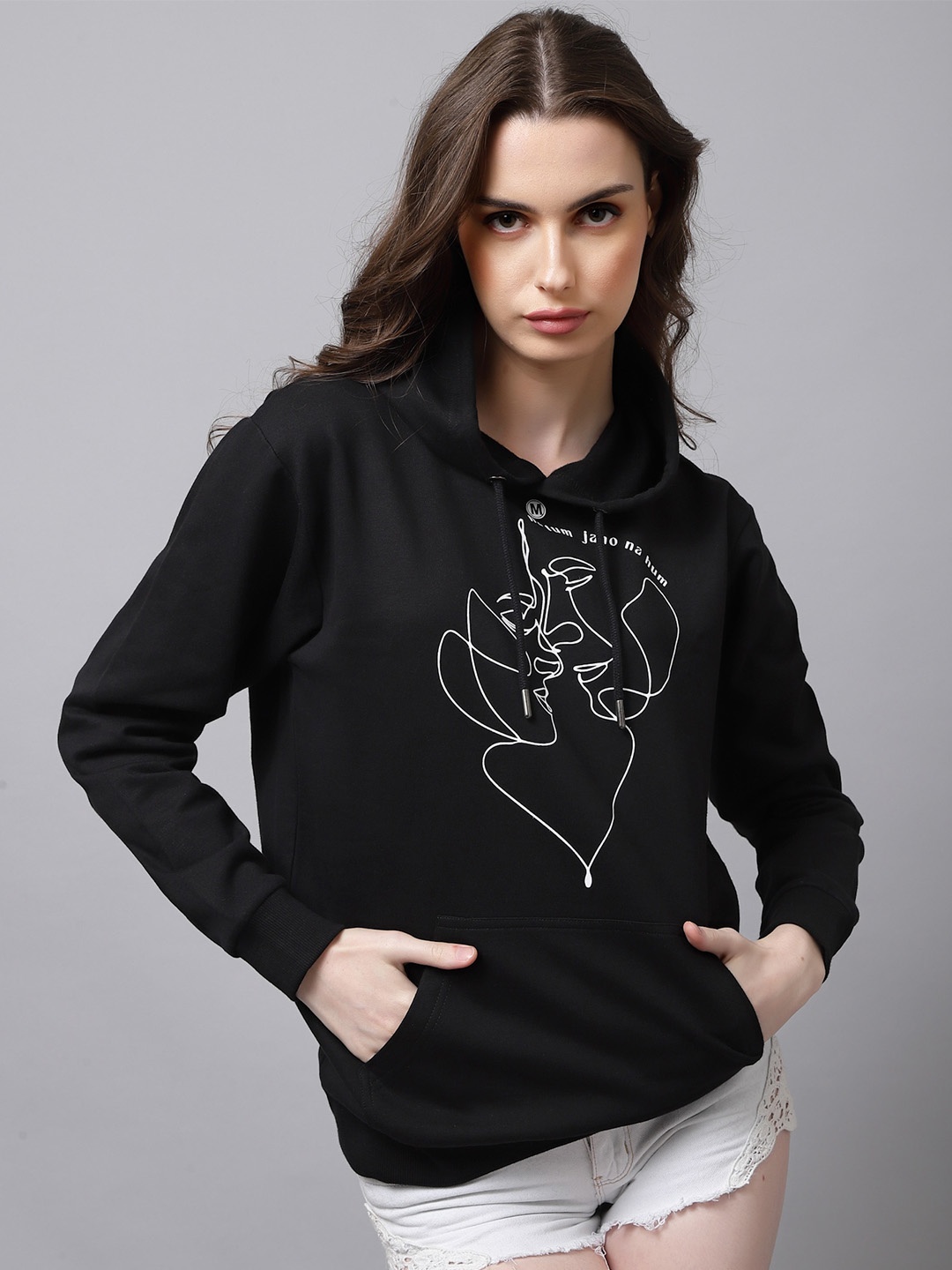 

Beetein Lamhein Graphic Printed Hooded Oversized Cotton Sweatshirt, Black
