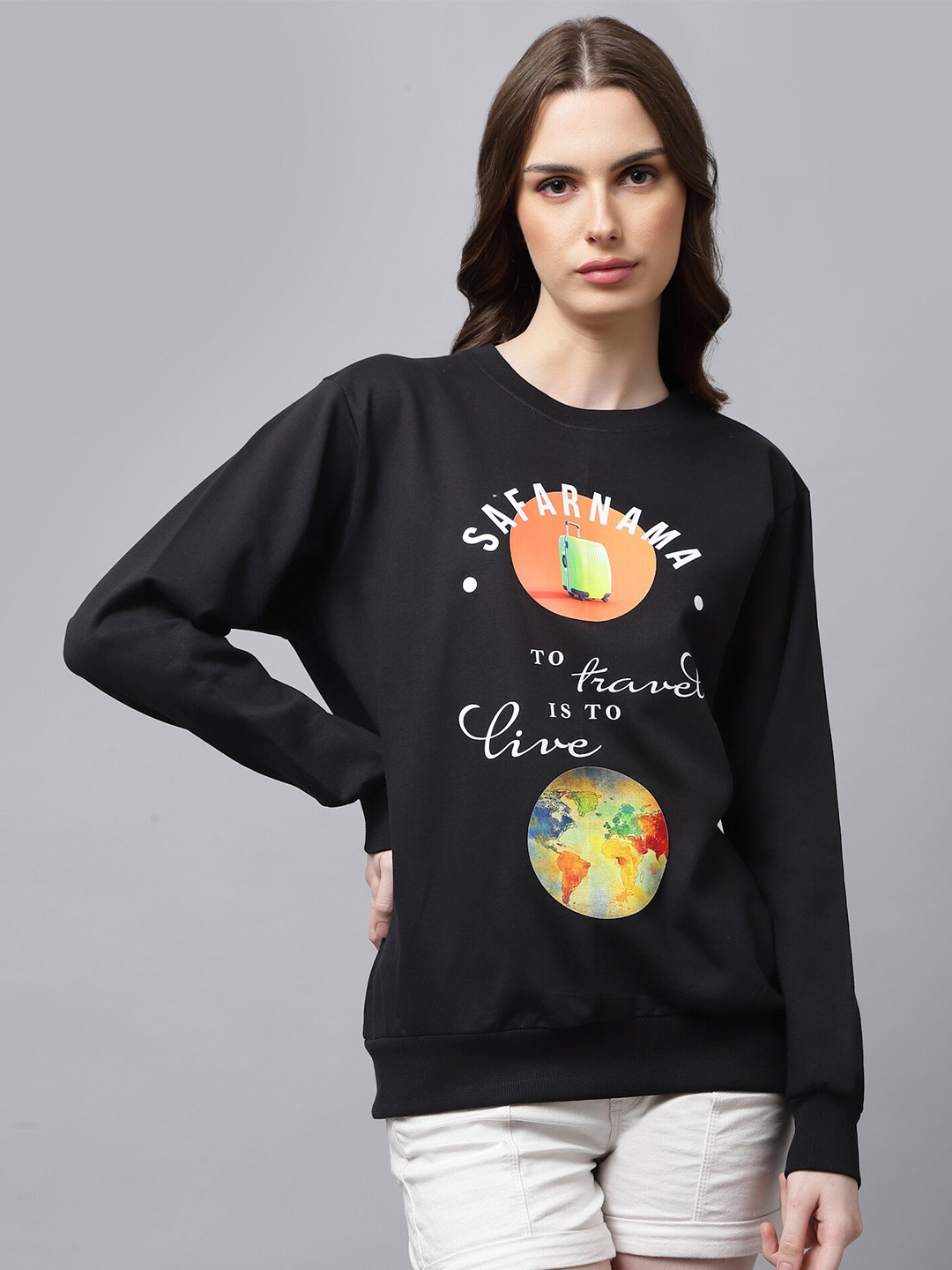 

Beetein Lamhein Graphic Printed Oversized Cotton Sweatshirt, Black