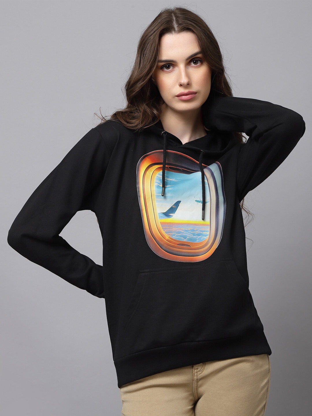 

Beetein Lamhein Graphic Printed Hooded Cotton Oversized Pullover, Black