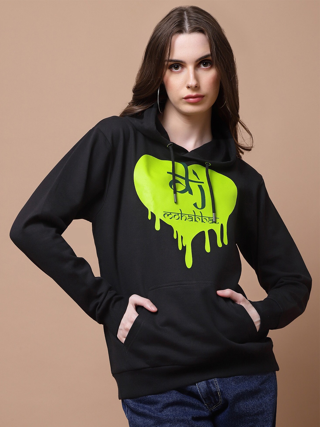 

Beetein Lamhein Typography Printed Hooded Cotton Oversized Pullover Sweatshirt, Black