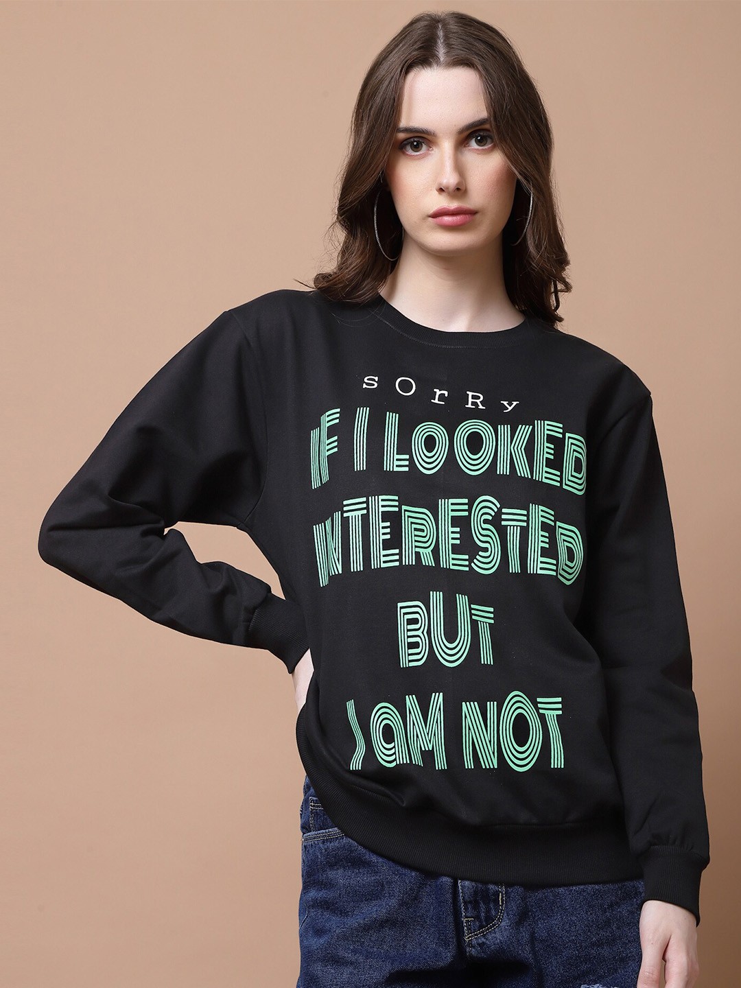 

Beetein Lamhein Typography Printed Oversized Cotton Sweatshirt, Black