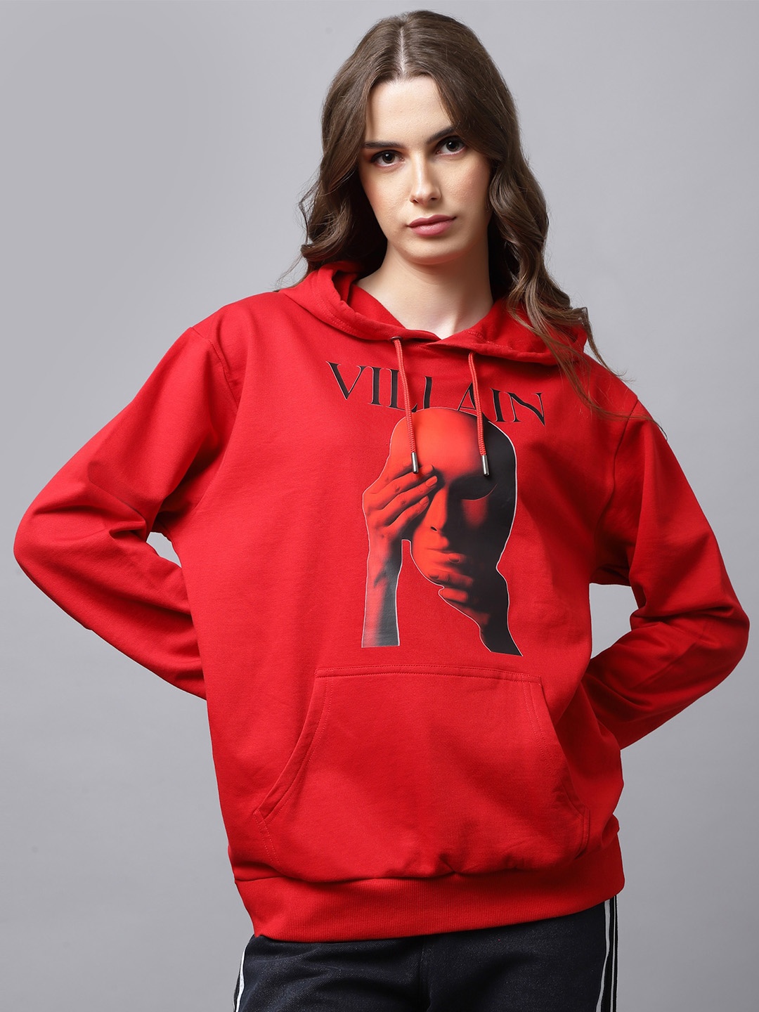 

Beetein Lamhein Printed Hooded Cotton Oversized Sweatshirt, Red