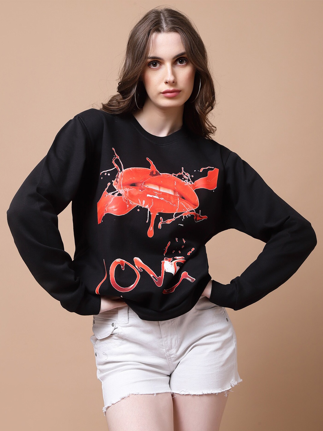 

Beetein Lamhein Graphic Printed Oversized Cotton Sweatshirt, Black