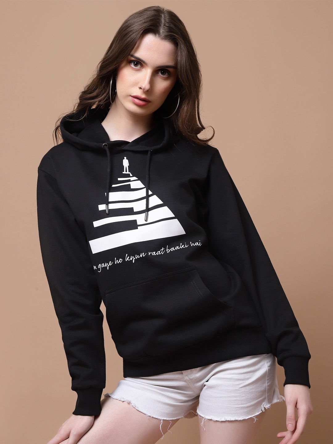 

Beetein Lamhein Printed Hooded Cotton Oversized Sweatshirt, Black
