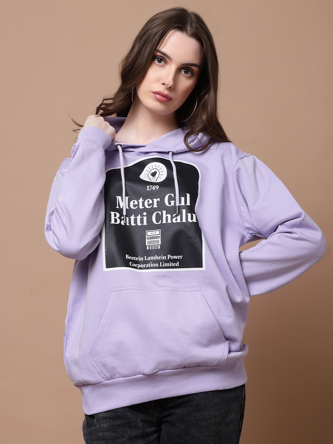 

Beetein Lamhein Typography Printed Hooded Oversized Cotton Sweatshirt, Lavender