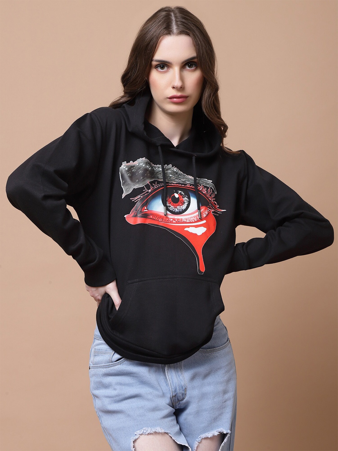

Beetein Lamhein Printed Cotton Hooded Oversized Sweatshirt, Black