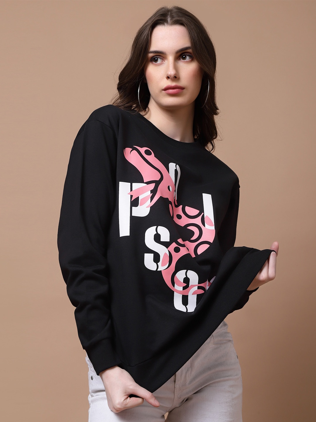 

Beetein Lamhein Typography Printed Cotton Oversized Sweatshirt, Black
