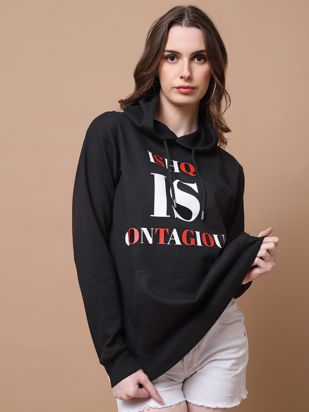 

Beetein Lamhein Typography Printed Hooded Oversized Sweatshirt, Black