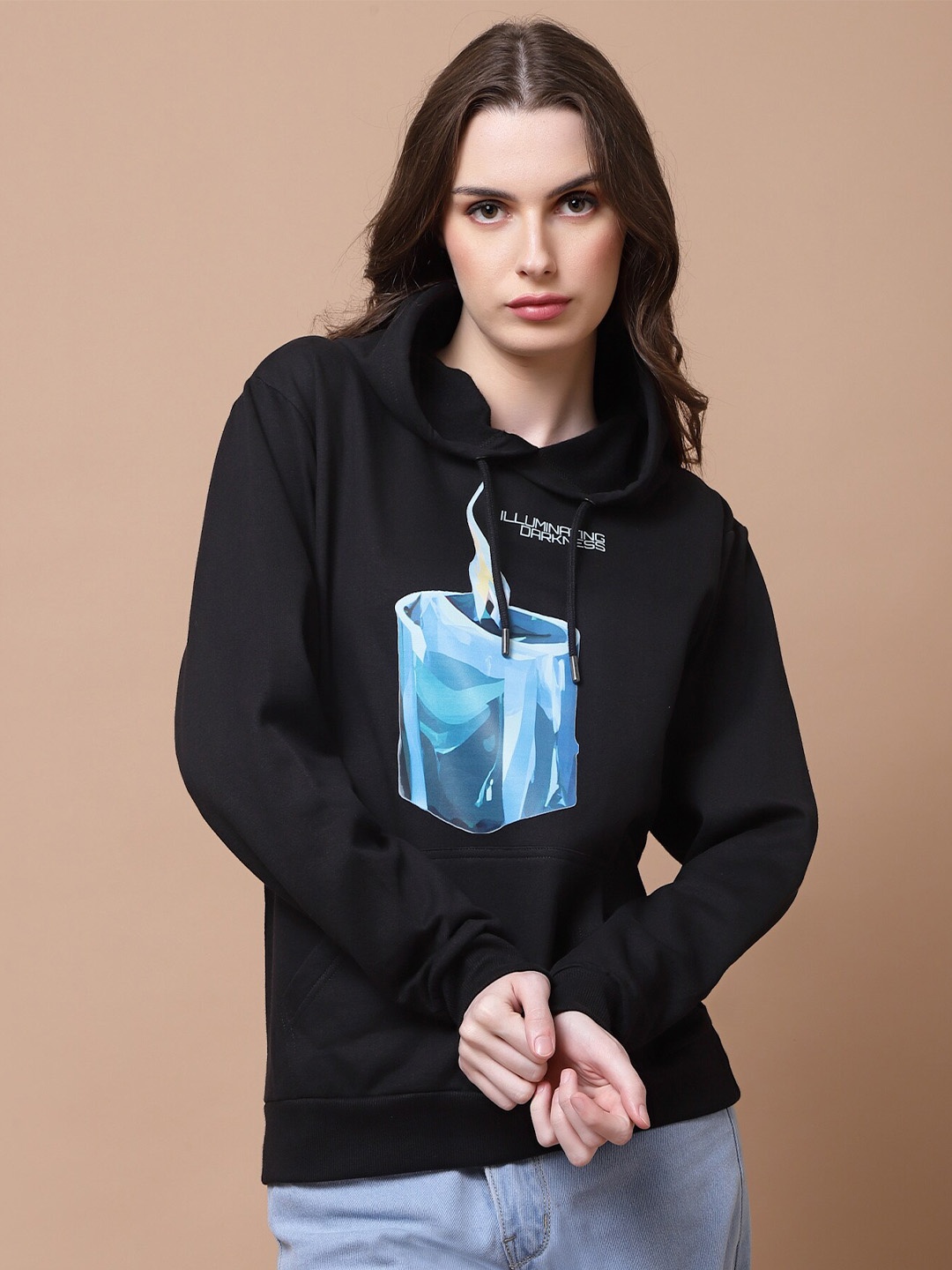 

Beetein Lamhein Graphic Printed Hooded Cotton Oversized Pullover Sweatshirt, Black