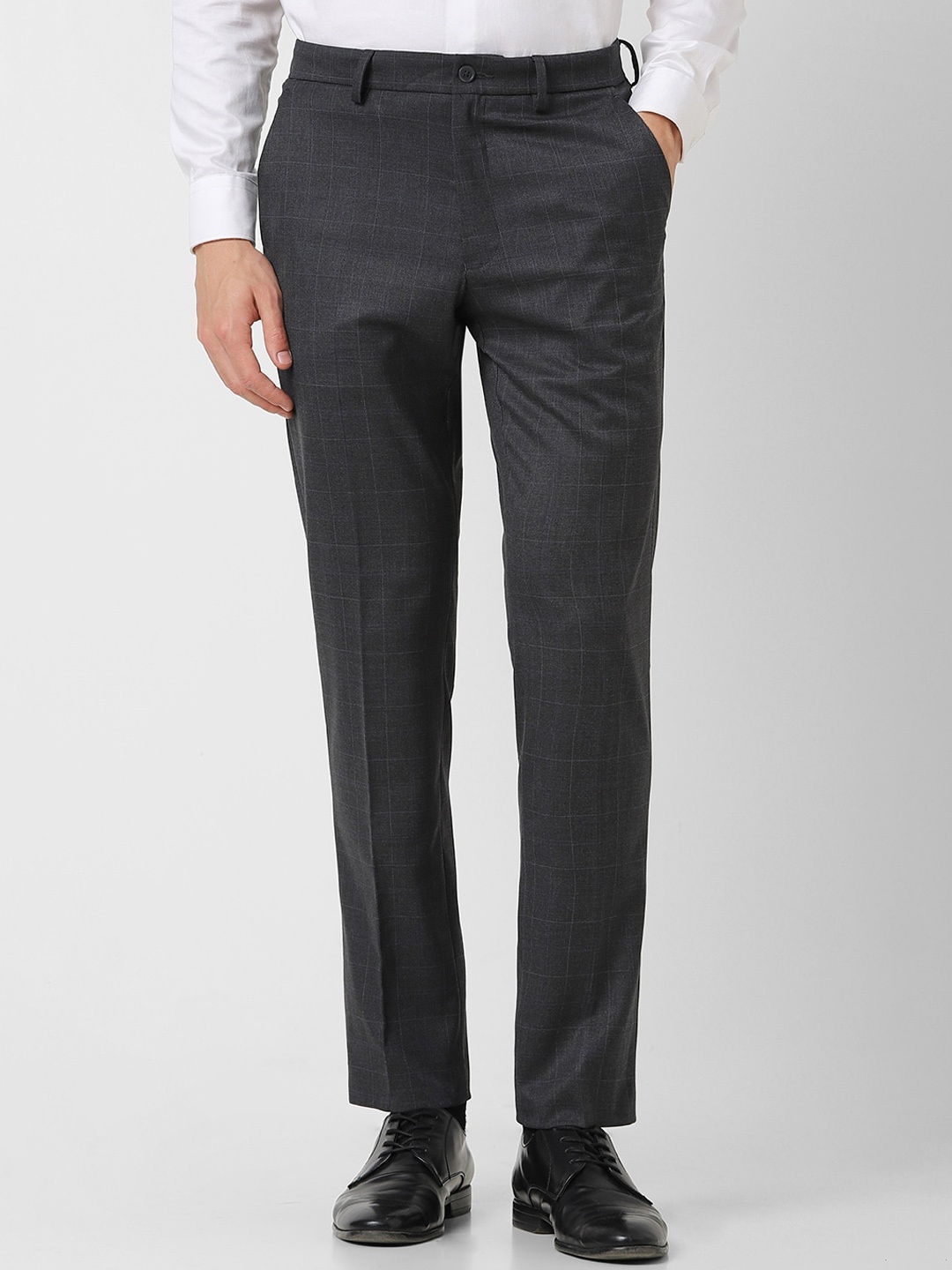 

Van Heusen Men Checked Slim Fit Plain Formal Trousers, Grey