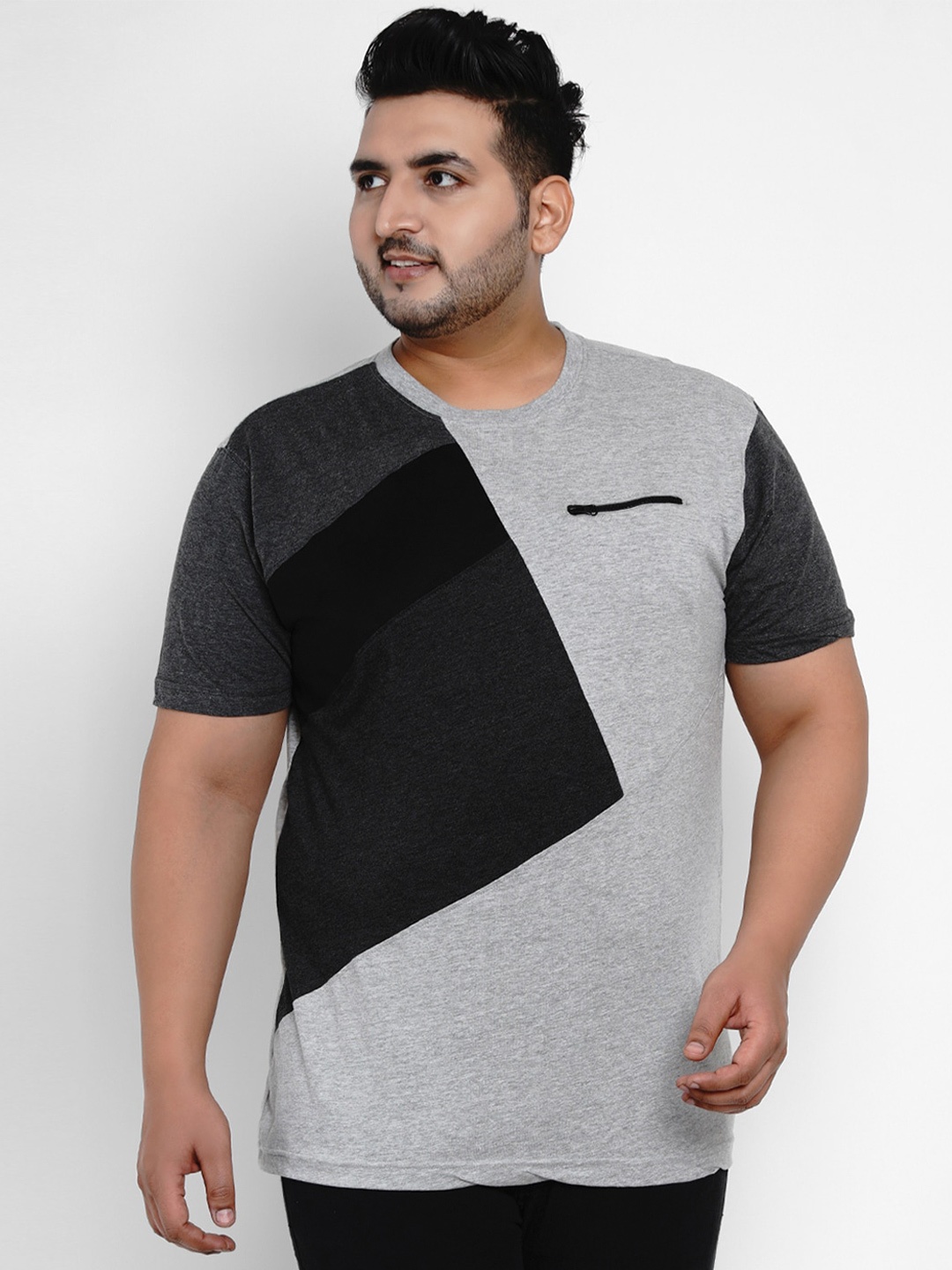 

Santonio Plus Size Colourblocked Cotton T-shirt, Grey