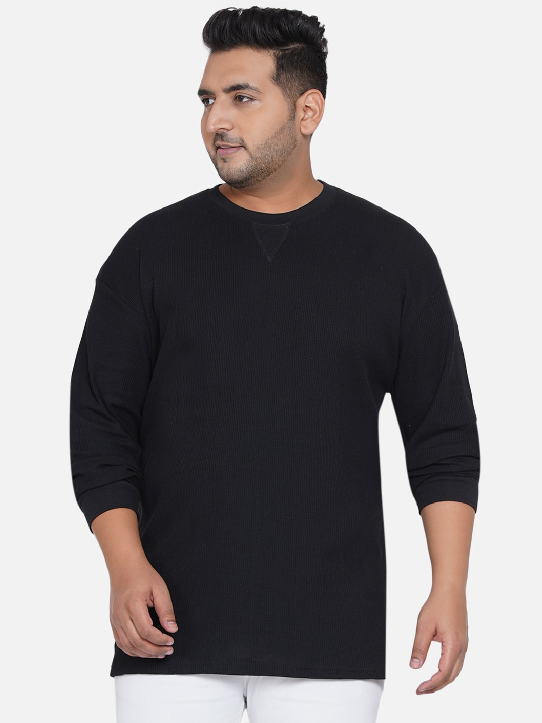

Santonio Plus Size Round Neck Pure Cotton T-Shirt, Black