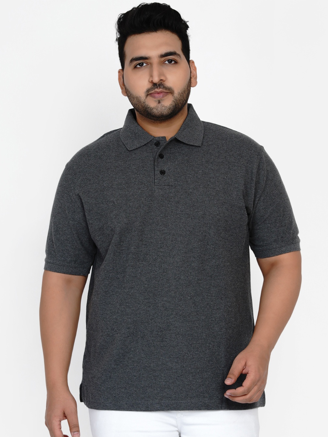 

Santonio Plus Size Polo Collar Cotton T-shirt, Grey