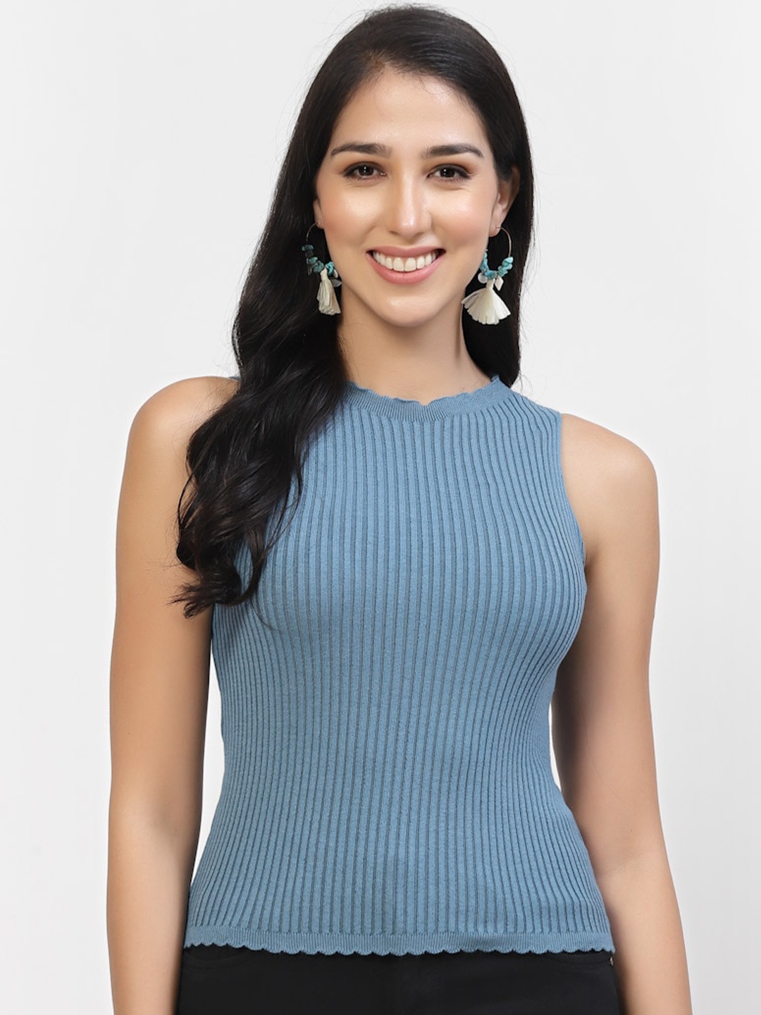 

Kalt Ribbed Sleeveless Cotton Fitted Top, Blue