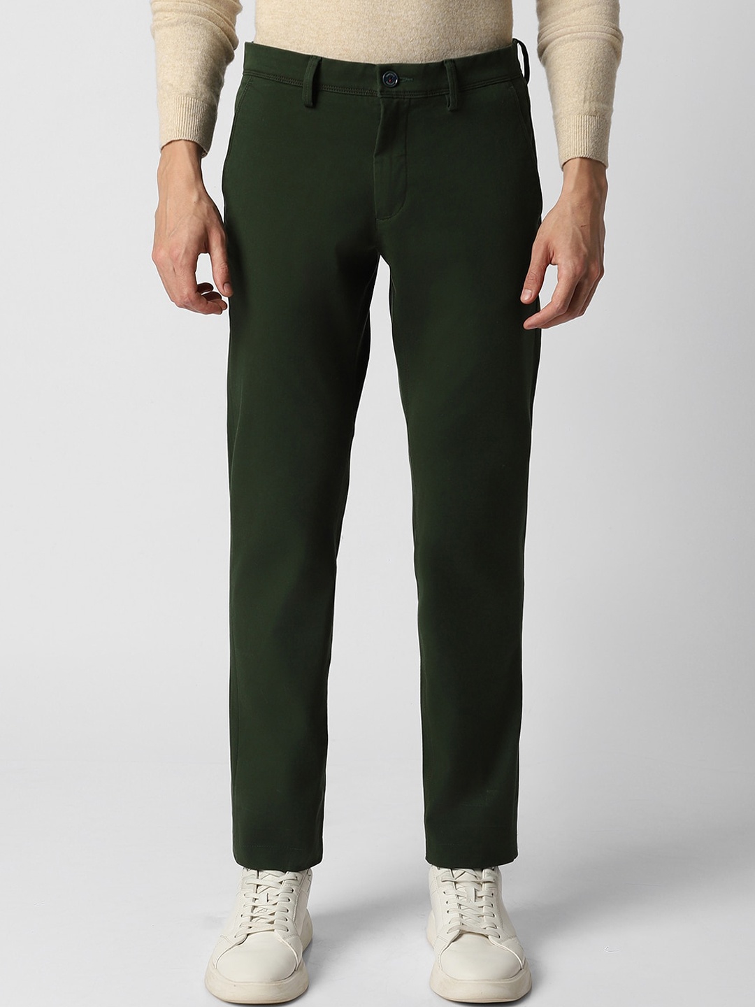 

Van Heusen Sport Men Mid Rise Slim Fit Plain Cotton Chinos Trousers, Green
