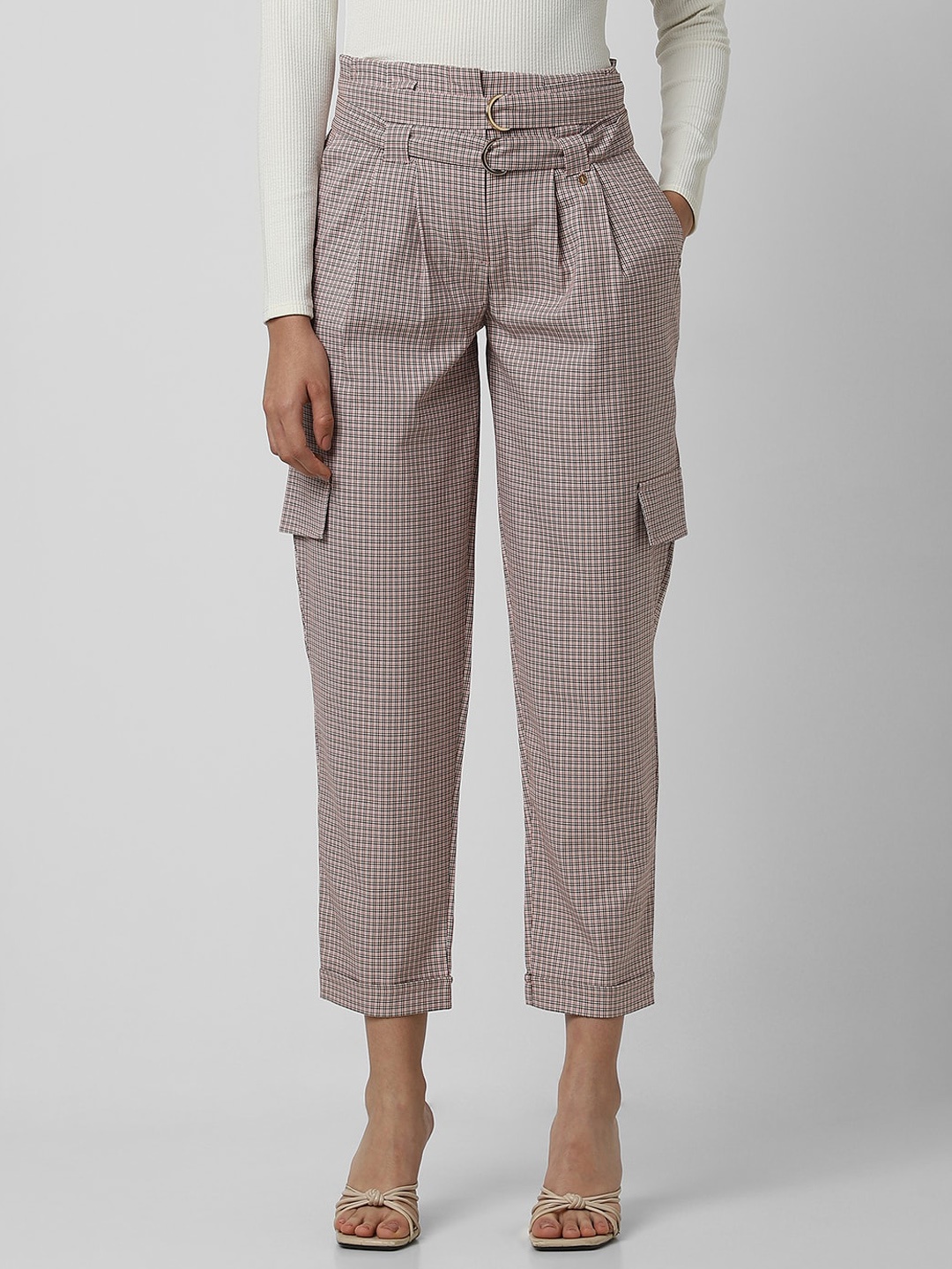 

Van Heusen Woman Checked Formal Mid-Rise Pleated Trousers, Pink