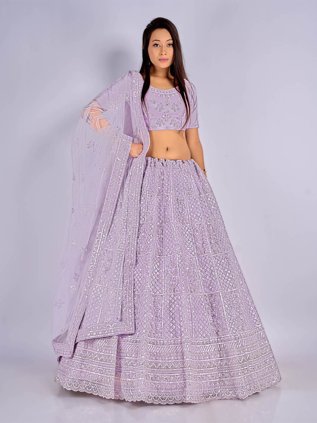 

HALFSAREE STUDIO Embroidered Semi-Stitched Lehenga & Unstitched Blouse With Dupatta, Purple