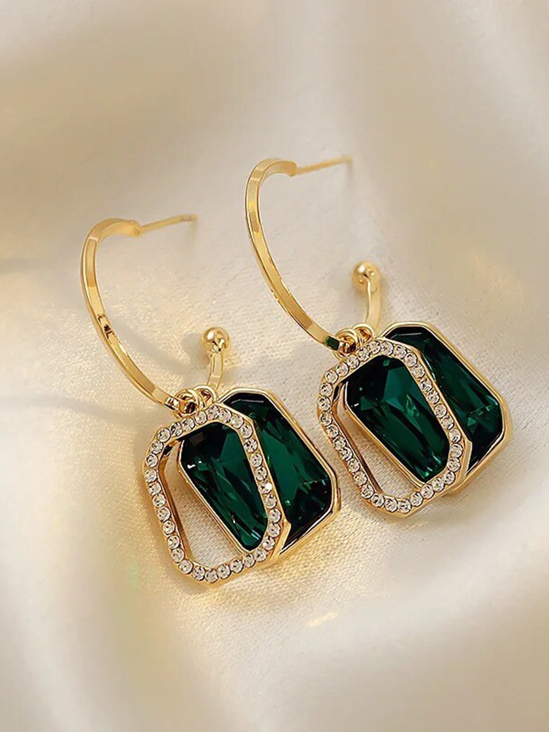 

VIEN Gold Plated Square Crystal Studded Half Hoop Earrings