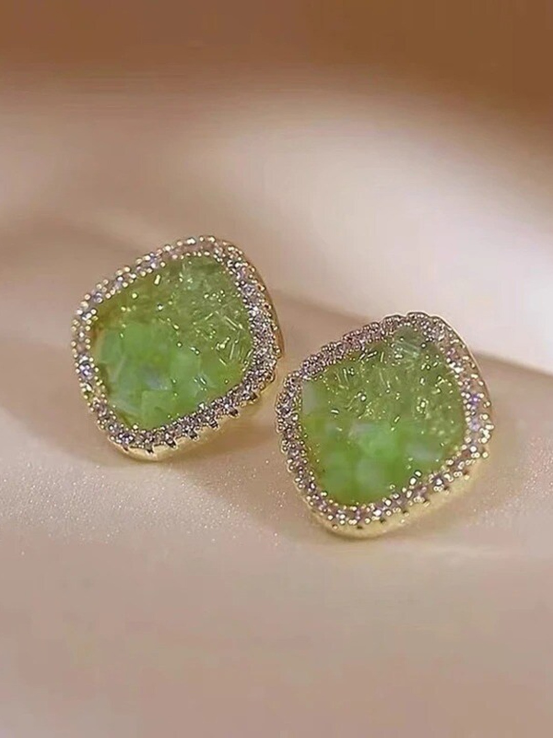 

VIEN Gold Plated Square Crystal Studded Studs Earrings
