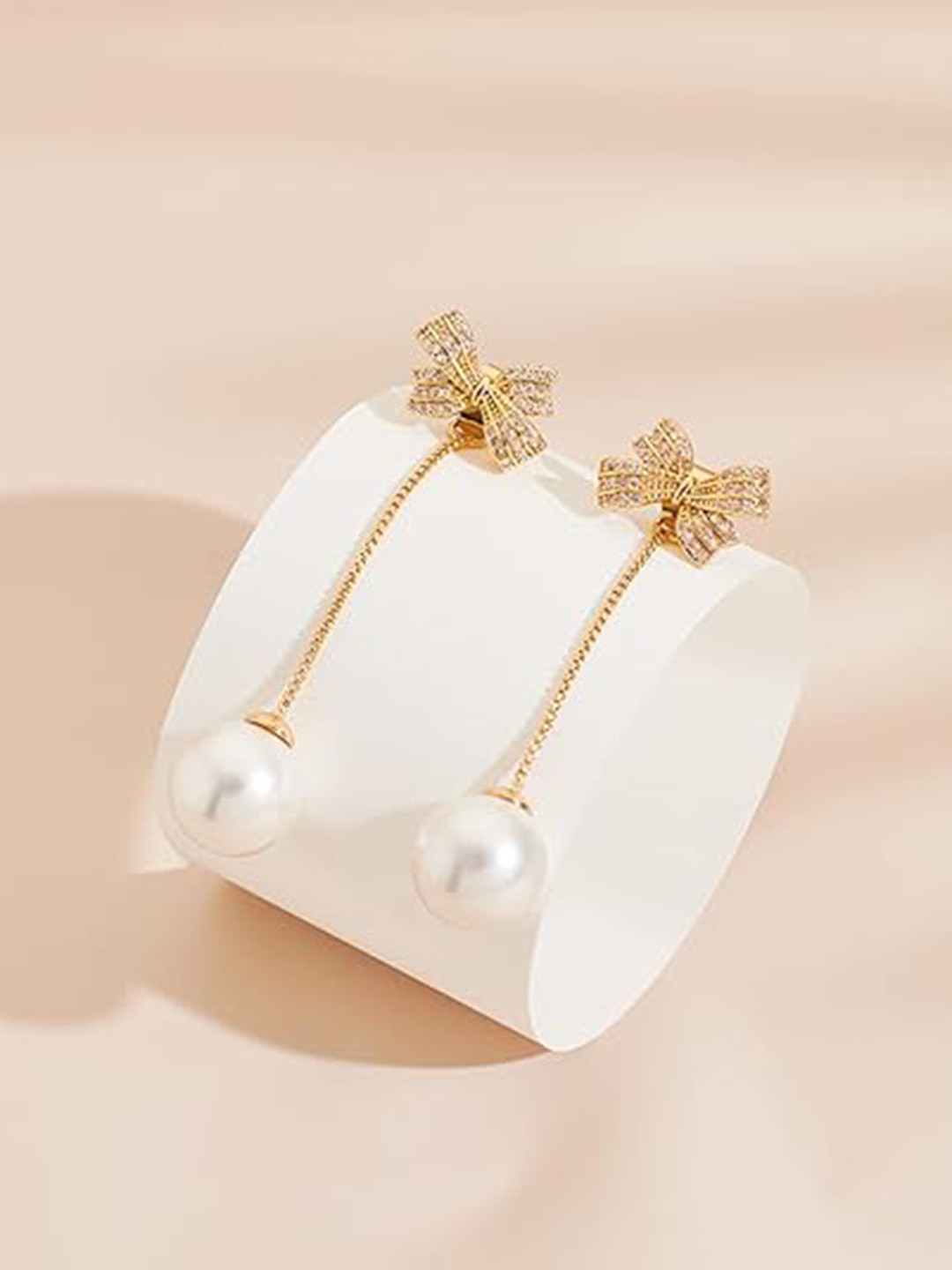 

VIEN Gold Plated Tasselled Stones Studded & Beaded Drop Earrings