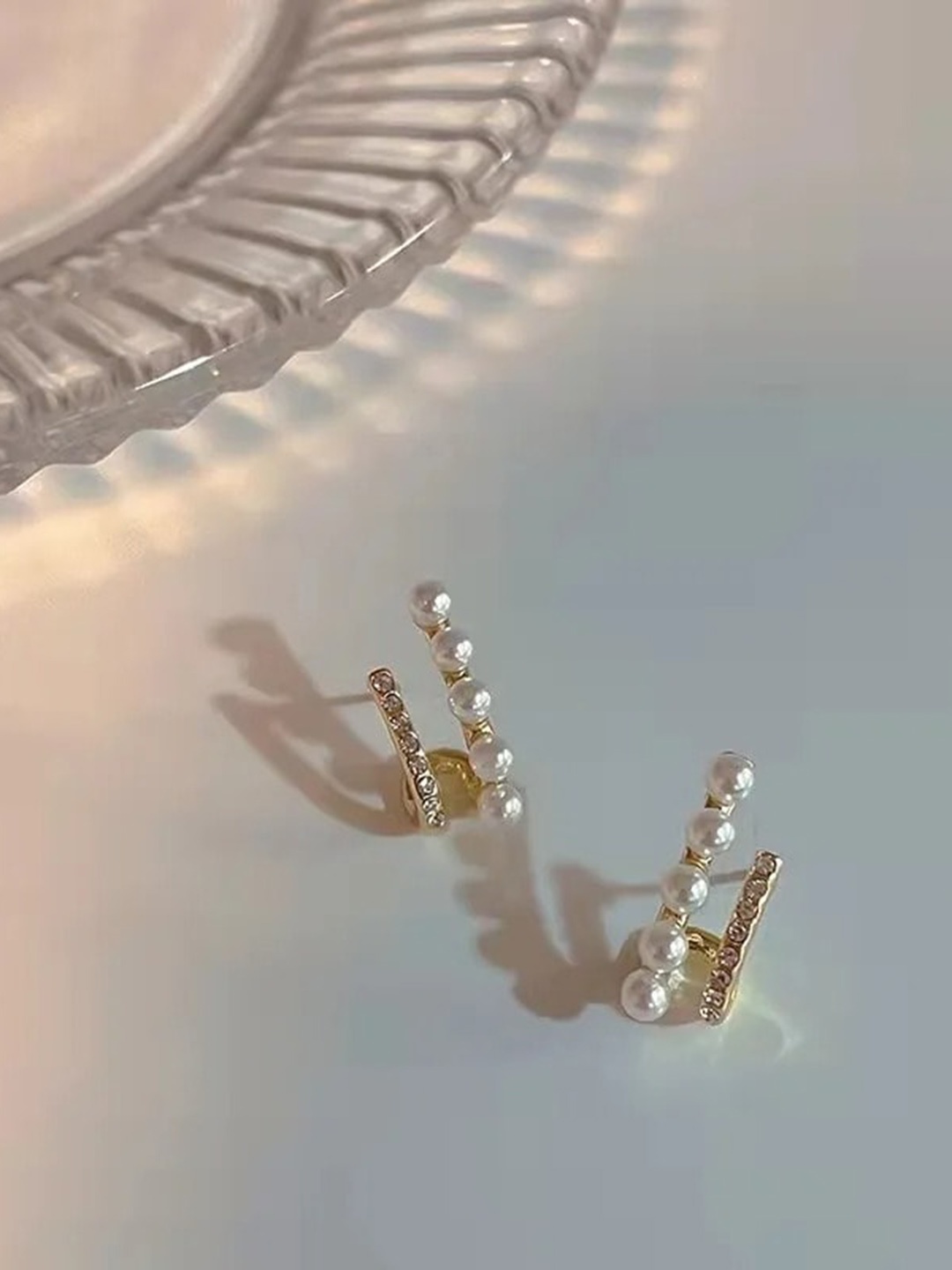 

VIEN Gold Plated Classic Double Layer Rhinestone Studded & Beaded Ear Cuffs