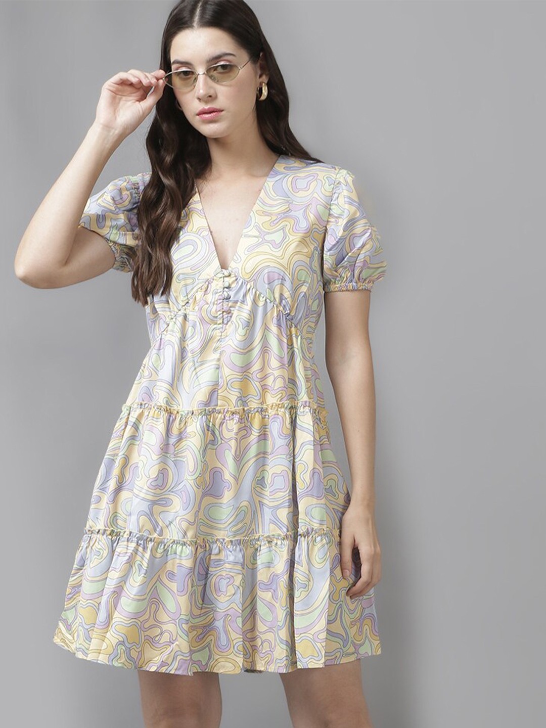 

The Roadster Lifestyle Co. Printed V-Neck Tiered A Line Dress, Green