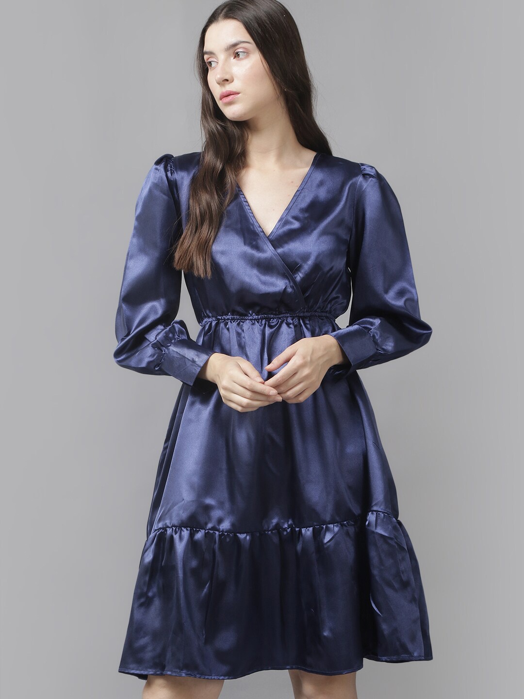 

The Roadster Lifestyle Co. V Neck A Line Dress, Navy blue