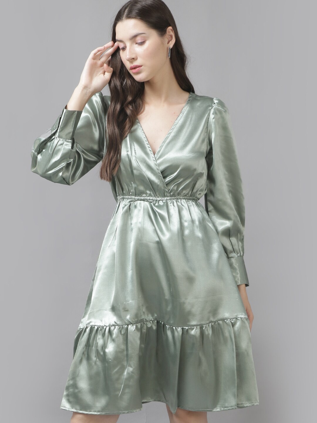 

The Roadster Lifestyle Co. V-Neck Bishop Sleeved Wrap Dress, Grey
