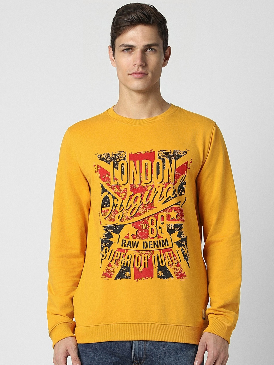 

Peter England Casuals Graphic Printed Cotton Pullover, Yellow