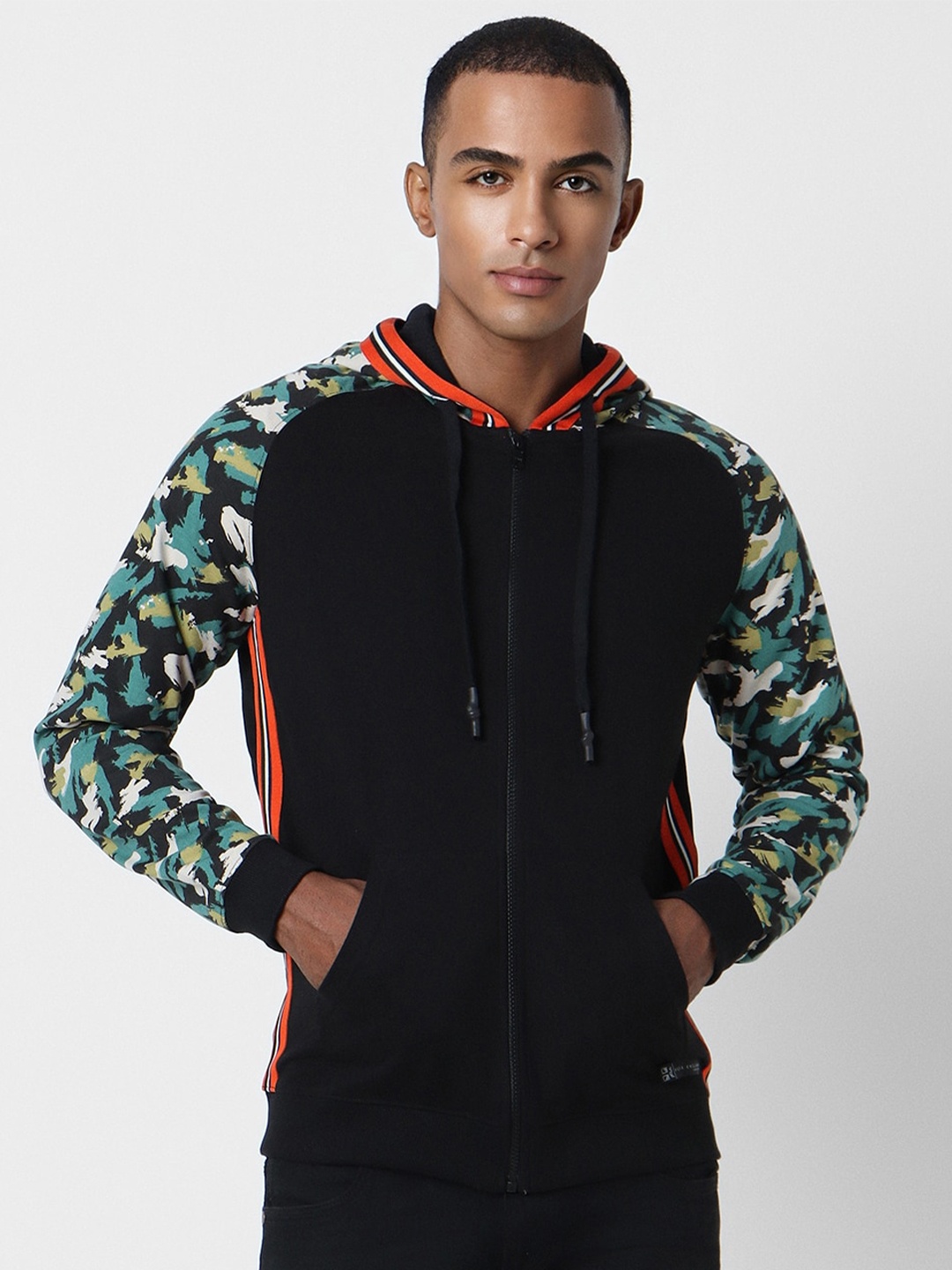 

Peter England Casuals Abstract Printed Hooded Sweatshirt, Black