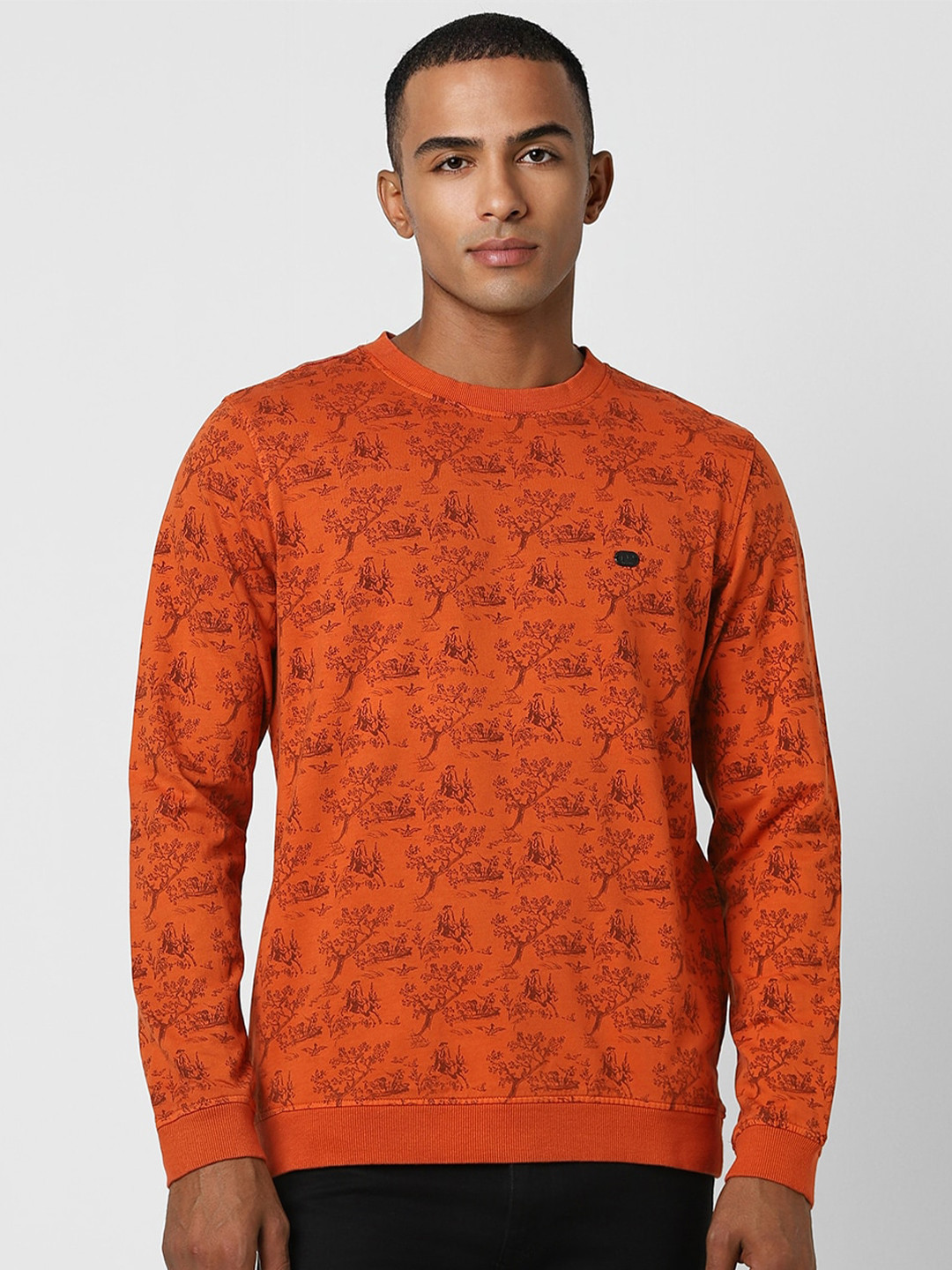 

Peter England Casuals Printed Round Neck Cotton Sweatshirt, Orange