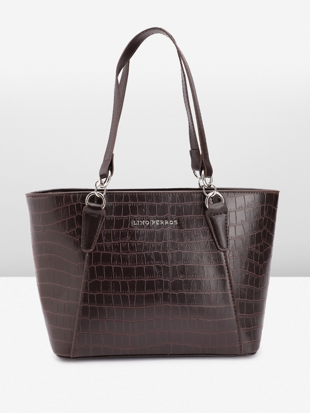

Lino Perros Croc Textured Structured Shoulder Bag, Brown
