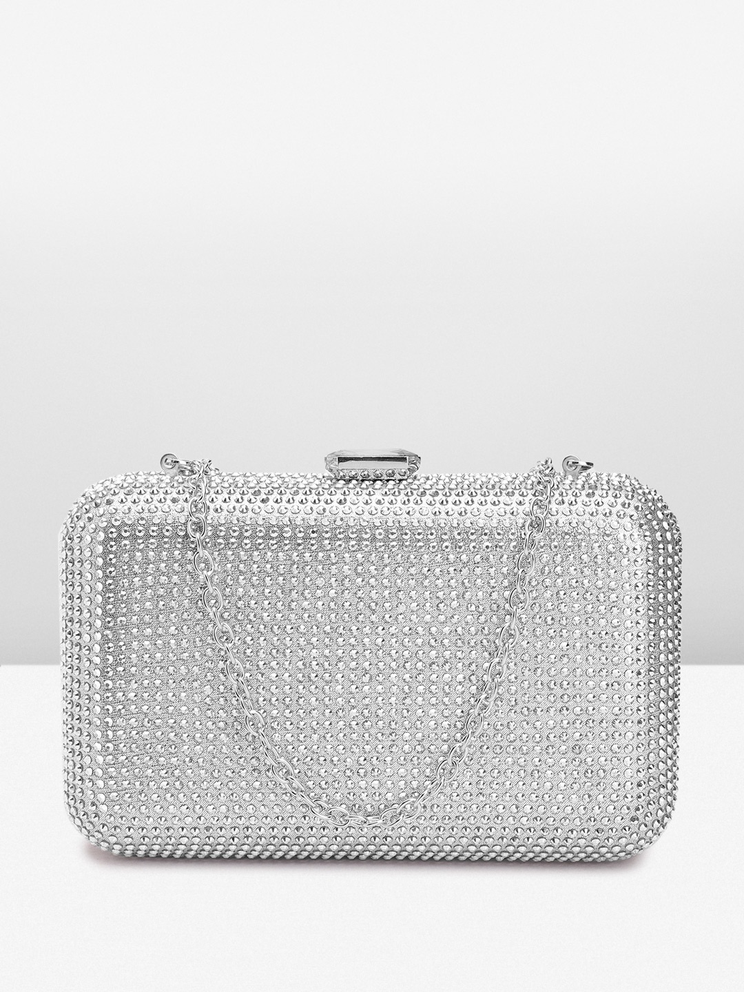 

Lino Perros Stone Embellished Box Clutch, Silver