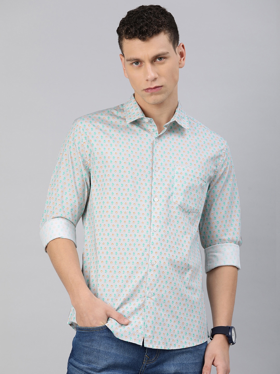 

VASTRADO Men Classic Slim Fit Printed Casual Shirt, Grey