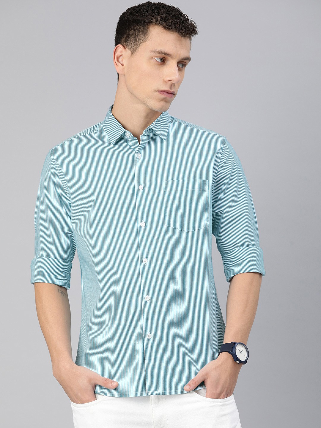 

VASTRADO Men Classic Slim Fit Striped Casual Shirt, Blue