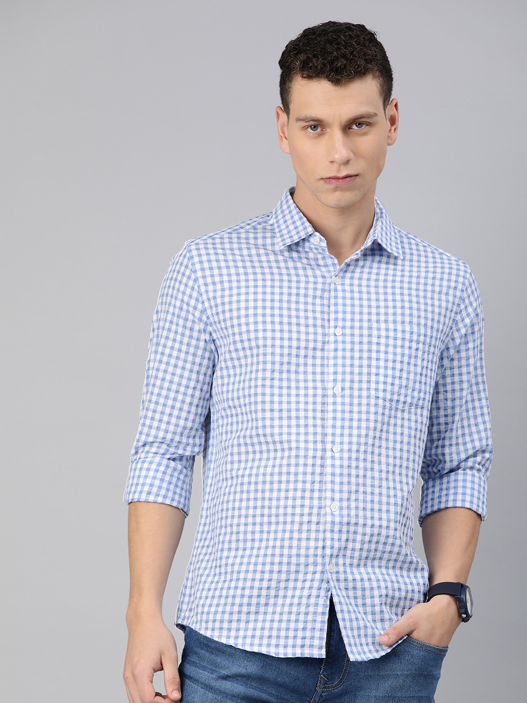 

VASTRADO Men Classic Slim Fit Checked Casual Shirt, Blue