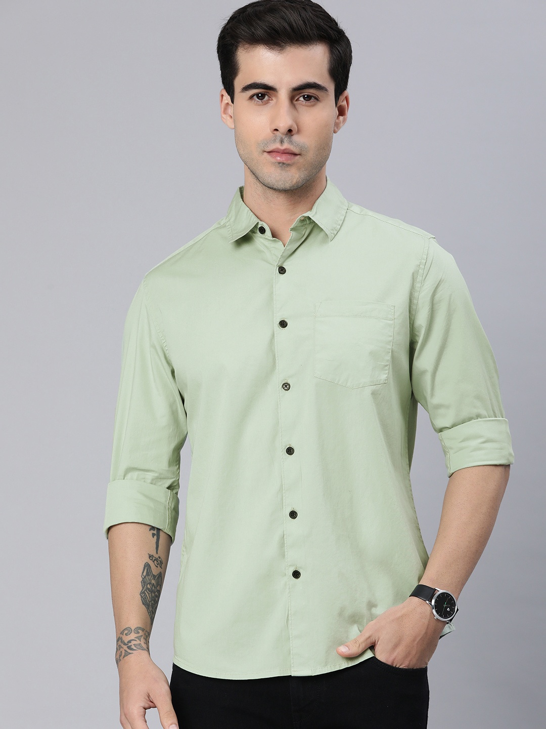 

VASTRADO Men Classic Slim Fit Casual Shirt, Green