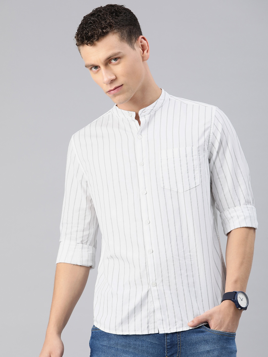 

VASTRADO Men Classic Slim Fit Striped Casual Shirt, White