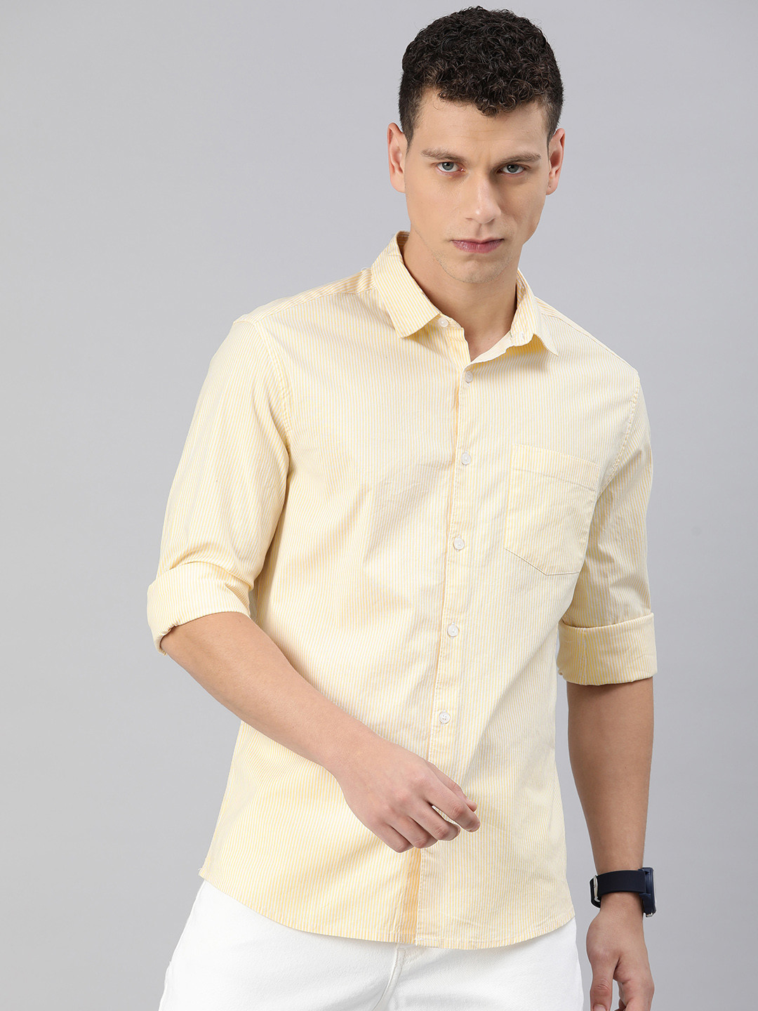 

VASTRADO Men Classic Slim Fit Striped Casual Shirt, Yellow