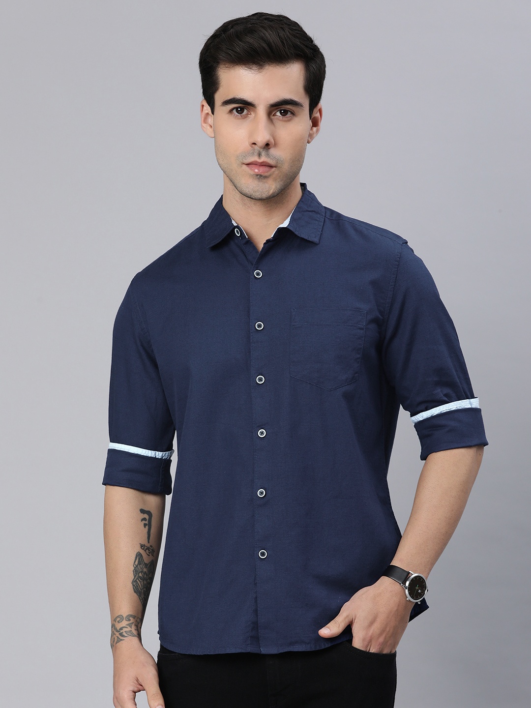 

VASTRADO Men Classic Slim Fit Casual Shirt, Navy blue