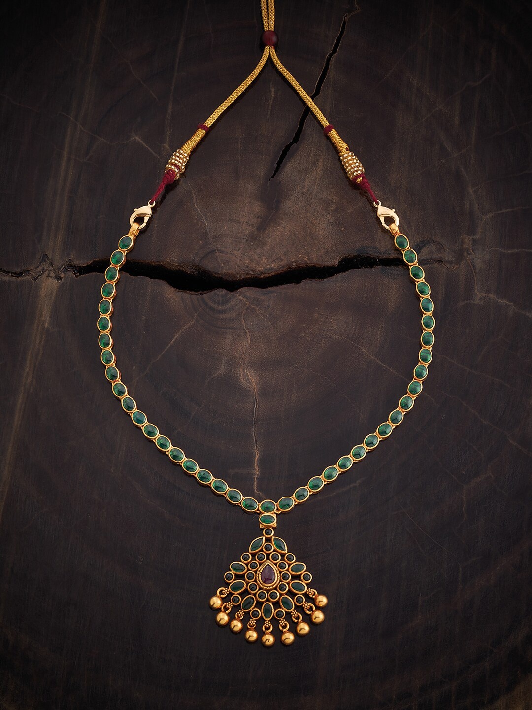 

Kushal's Fashion Jewellery 92.5 Pure Silver Gold-Plated Temple Necklace, Red